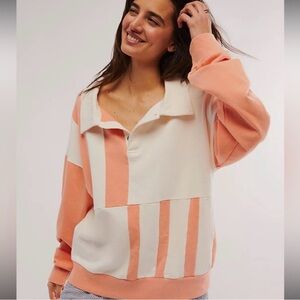 Free People Peach and White Colorblock Sweatshirt